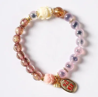Candy Heart Agate Colored Glaze Bracelet 8mm beads alloy inlay natural stone jewellery