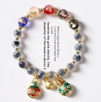Candy Heart Agate Colored Glaze Bracelet 8mm beads alloy inlay natural stone jewellery
