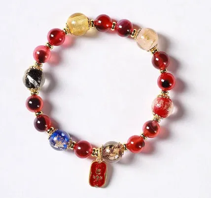 Candy Heart Agate Colored Glaze Bracelet 8mm beads alloy inlay natural stone jewellery