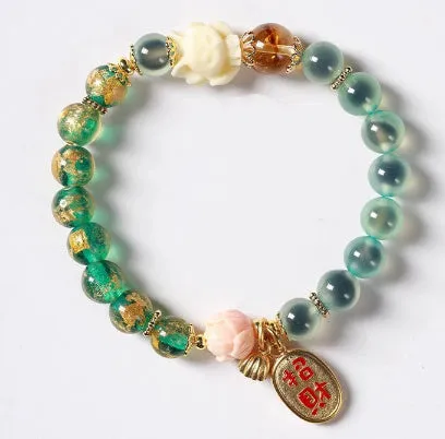 Candy Heart Agate Colored Glaze Bracelet 8mm beads alloy inlay natural stone jewellery