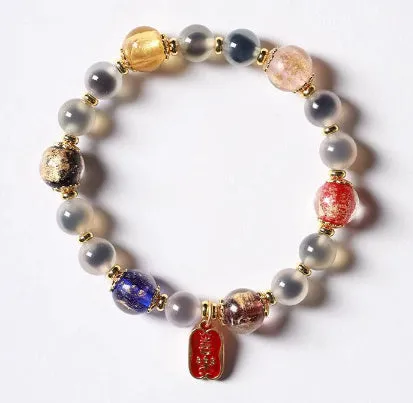 Candy Heart Agate Colored Glaze Bracelet 8mm beads alloy inlay natural stone jewellery
