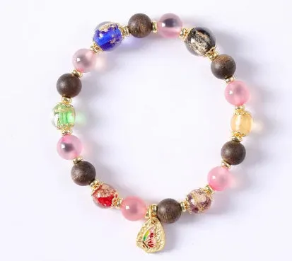 Candy Heart Agate Colored Glaze Bracelet 8mm beads alloy inlay natural stone jewellery