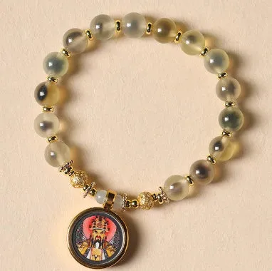 Candy Heart Agate Colored Glaze Bracelet 8mm beads alloy inlay natural stone jewellery