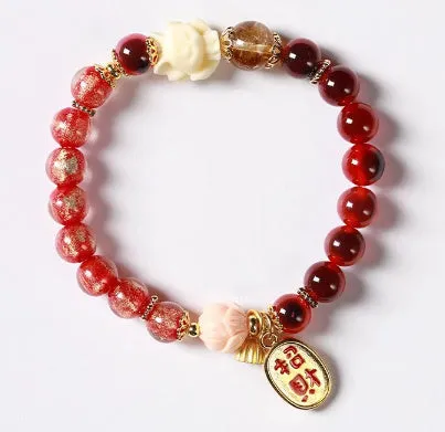 Candy Heart Agate Colored Glaze Bracelet 8mm beads alloy inlay natural stone jewellery