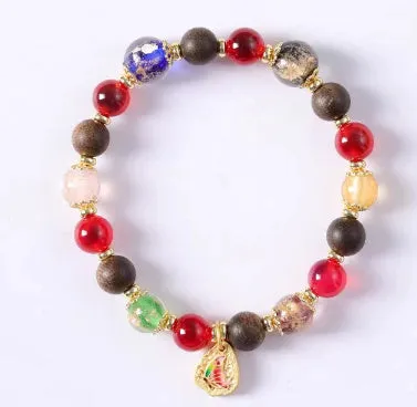 Candy Heart Agate Colored Glaze Bracelet 8mm beads alloy inlay natural stone jewellery