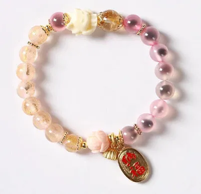 Candy Heart Agate Colored Glaze Bracelet 8mm beads alloy inlay natural stone jewellery