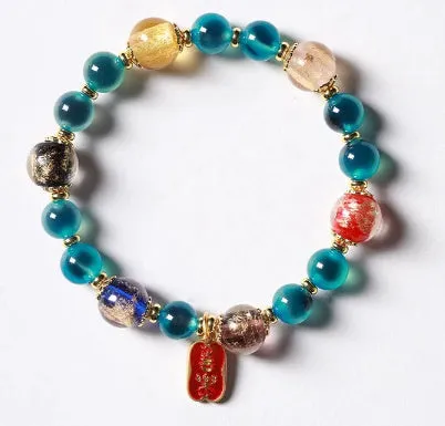 Candy Heart Agate Colored Glaze Bracelet 8mm beads alloy inlay natural stone jewellery