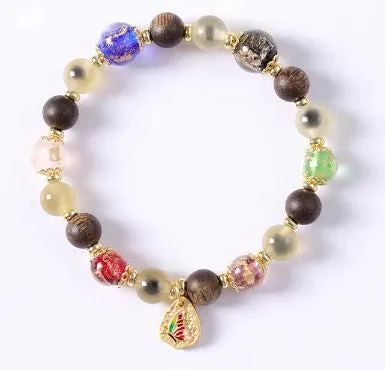 Candy Heart Agate Colored Glaze Bracelet 8mm beads alloy inlay natural stone jewellery