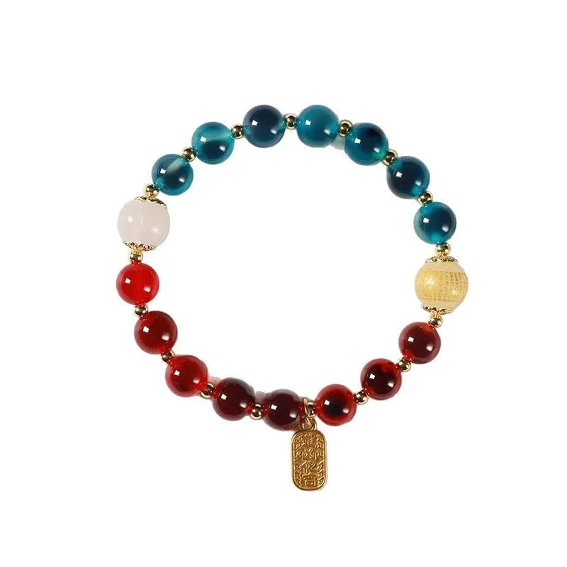 Candy Heart Agate Colored Glaze Bracelet 8mm beads alloy inlay natural stone jewellery