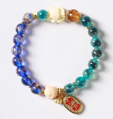 Candy Heart Agate Colored Glaze Bracelet 8mm beads alloy inlay natural stone jewellery