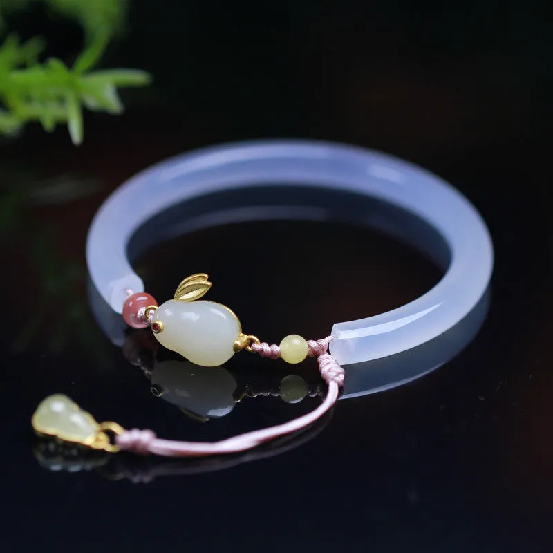 Natural white agate bracelet with S925 silver setting and Ruyi element, handmade