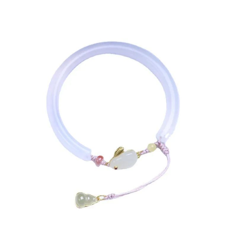 Natural white agate bracelet with S925 silver setting and Ruyi element, handmade