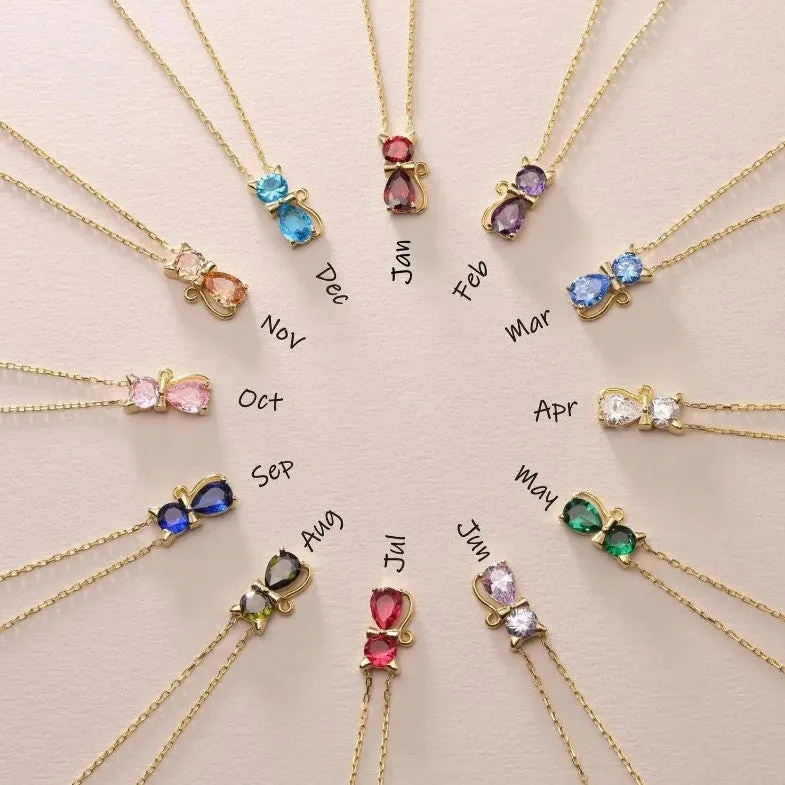 Adorable pet kitty gem pendant clavicle chain with inlaid zircon and water wave chain in sweet animal style