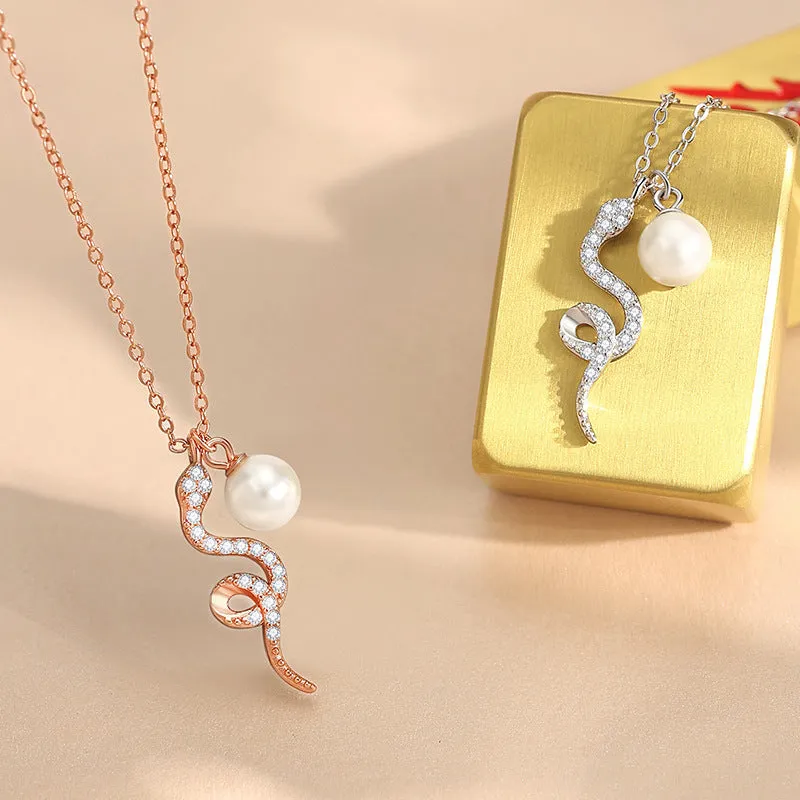 Rose gold Chinese animal necklace with 925 silver pendant on O-ring chain