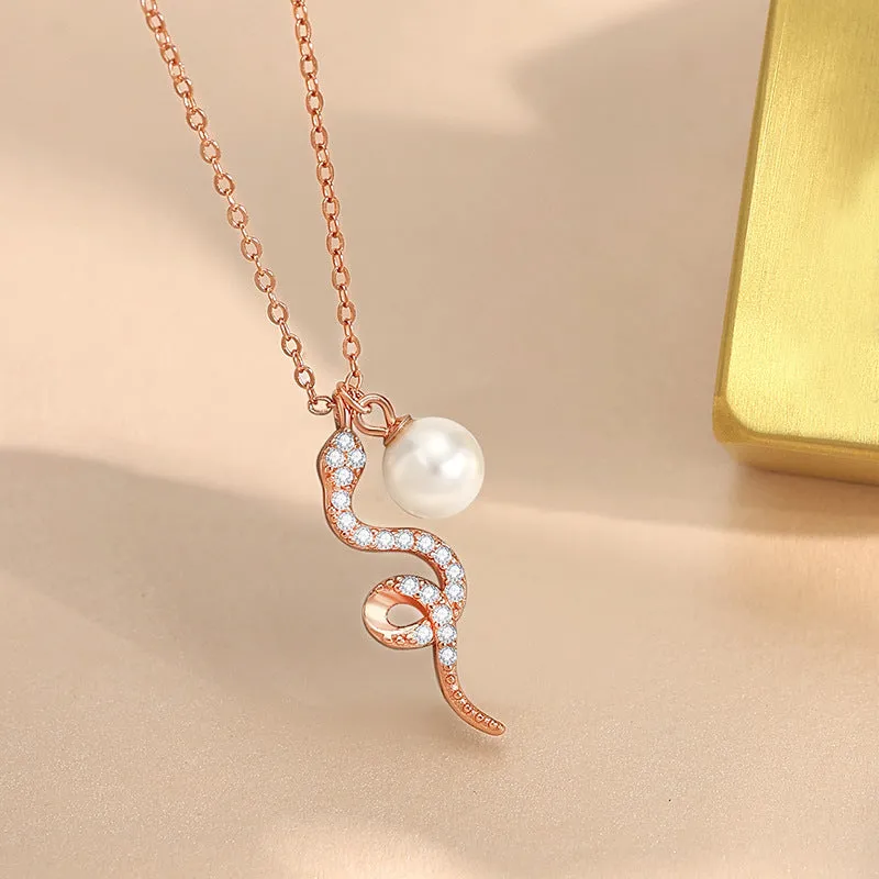 Rose gold Chinese animal necklace with 925 silver pendant on O-ring chain