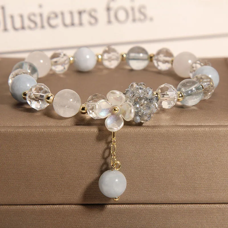 Opal and crystal woven bracelet with cat flower motif, couple style, Crystal Woven Ball option