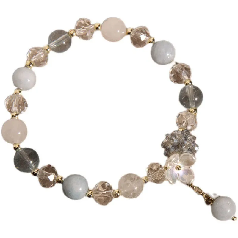 Opal and crystal woven bracelet with cat flower motif, couple style, Crystal Woven Ball option