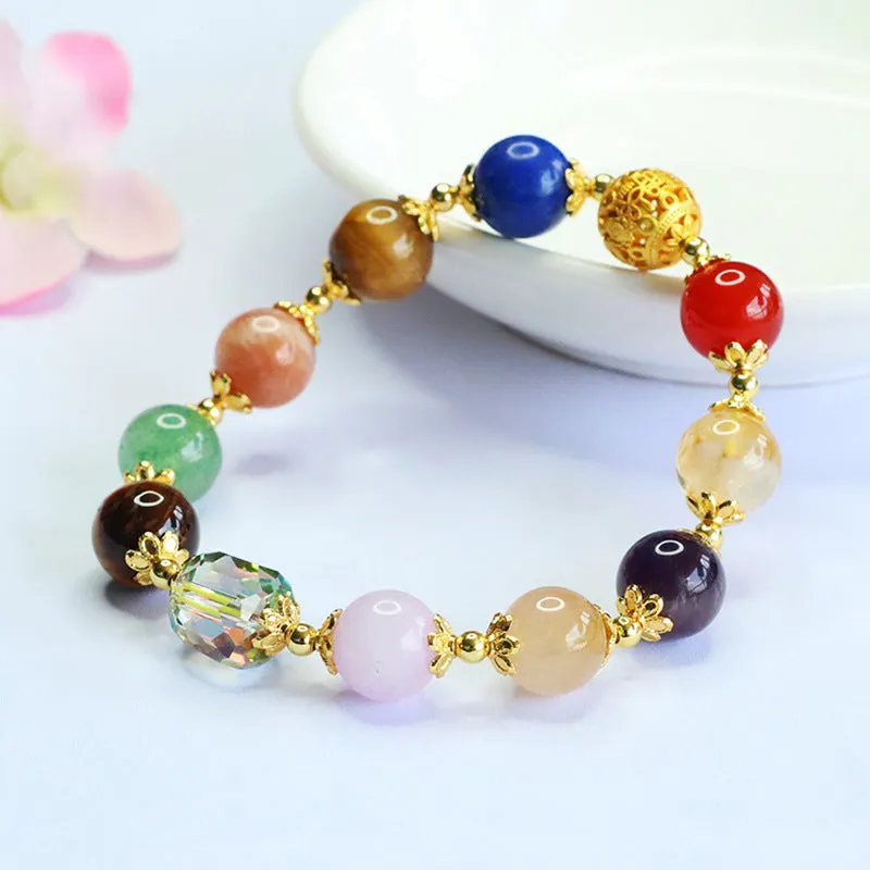 Natural amethyst and tigereye crystal bracelet with 10mm beads in Dunhuang colourful Duobao design