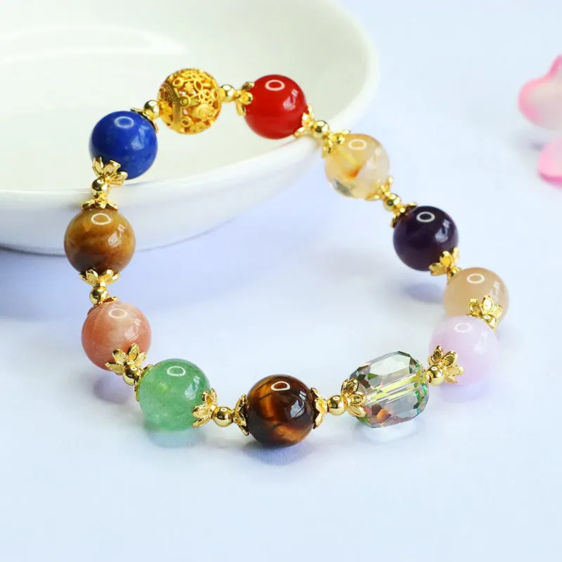 Natural amethyst and tigereye crystal bracelet with 10mm beads in Dunhuang colourful Duobao design