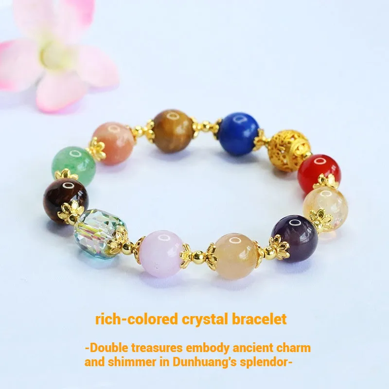 Natural amethyst and tigereye crystal bracelet with 10mm beads in Dunhuang colourful Duobao design