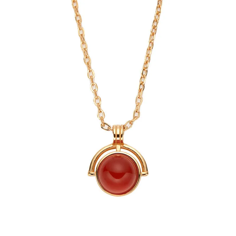 Women's red agate square candy necklace on 925 silver adjustable clavicle chain