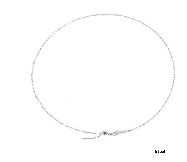 Stainless steel necklace with a U-shaped pendant on a chain, shown in steel, gold, and rose gold colour options.
