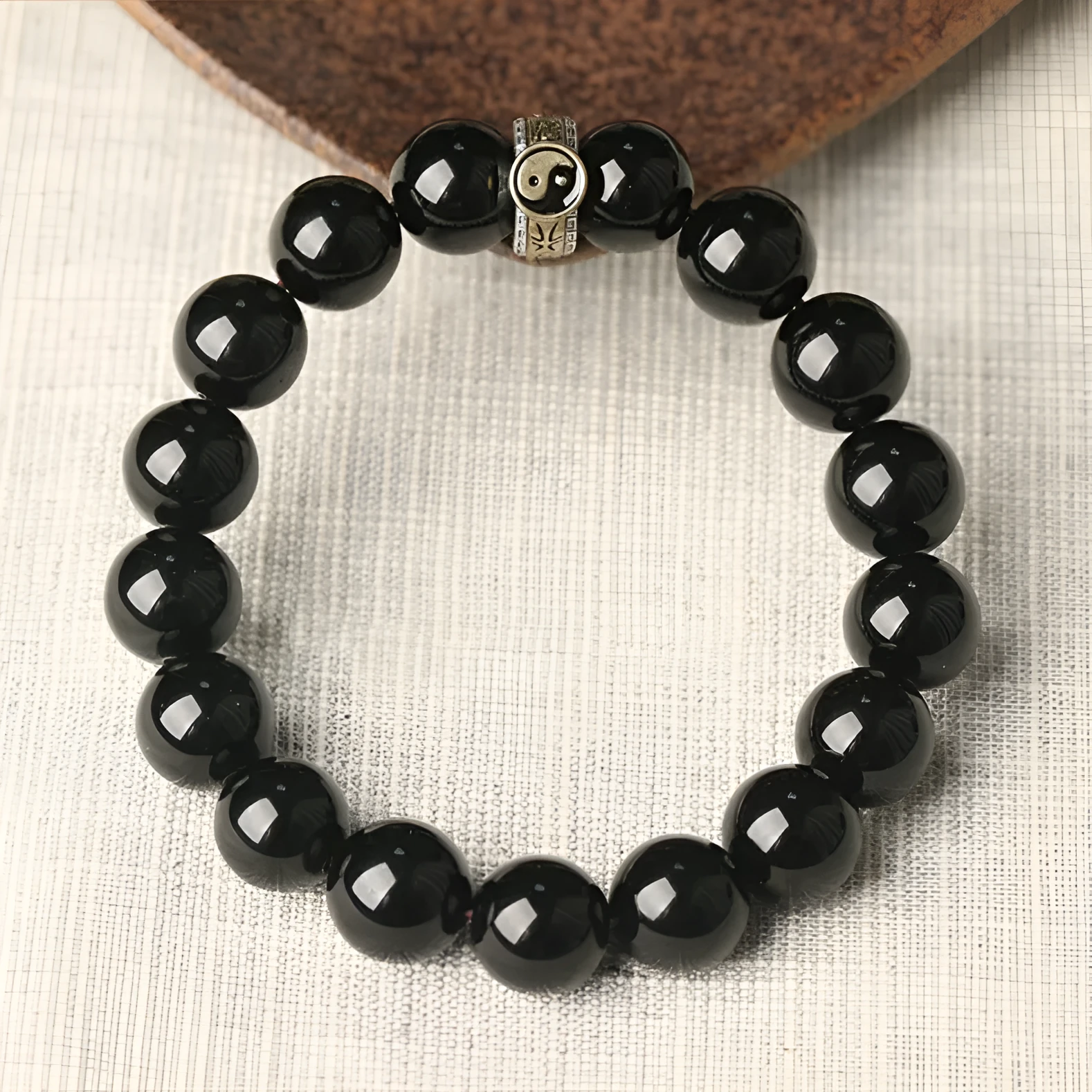 Black stone single ring bracelet for men and women, manual processing, 10mm or 12mm bead size, unisex style