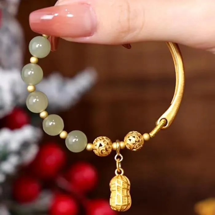 Fashion antiquity hydrangea adjustable bracelet with coloured glaze beads and rabbit pendant on white background