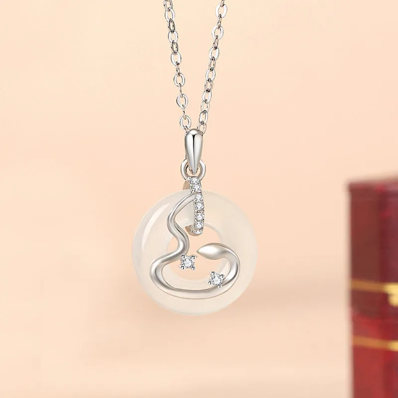 925 sterling silver snake couple necklace with Peace buckle on black background
