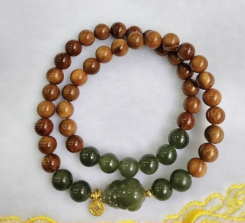 Simple style mixed beads handmade wooden bracelet with grinding finish