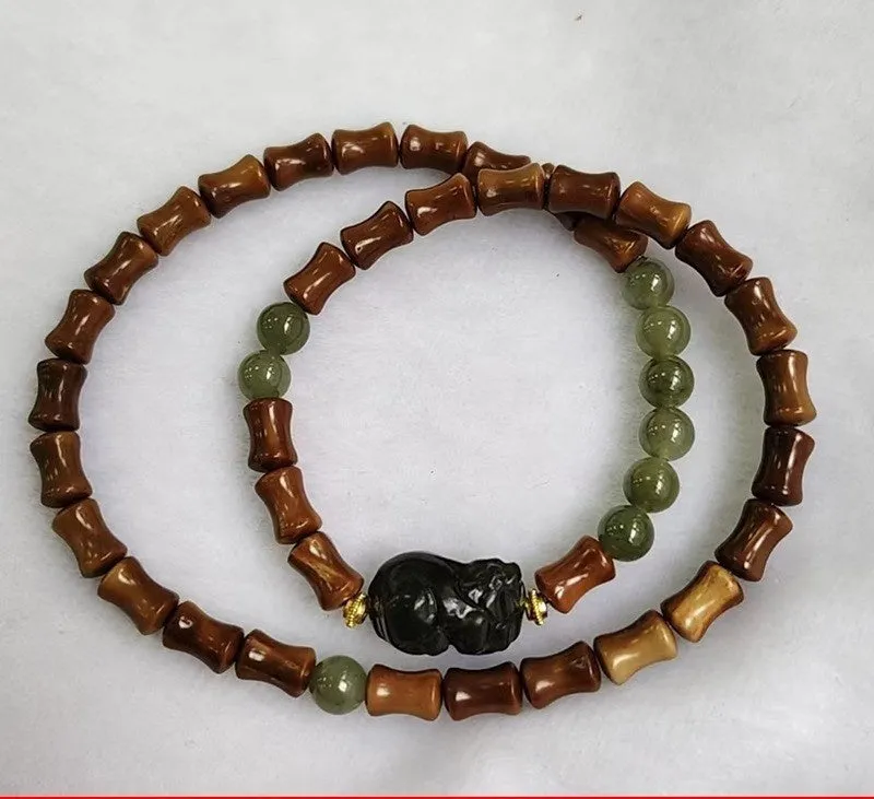 Simple style mixed beads handmade wooden bracelet with grinding finish