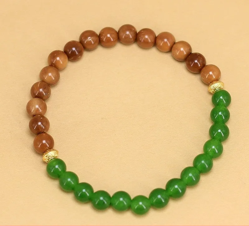 Simple style mixed beads handmade wooden bracelet with grinding finish