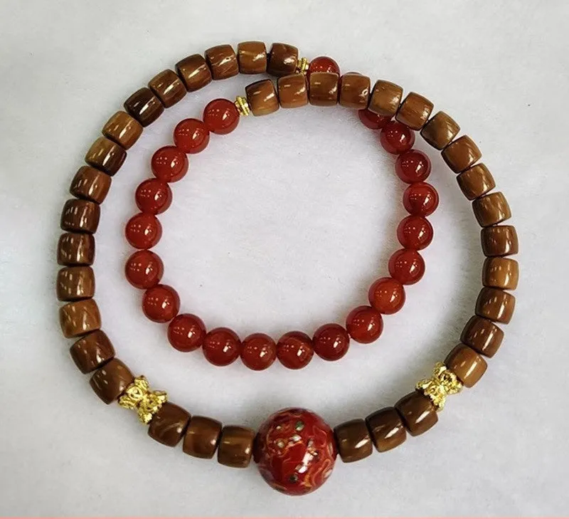 Simple style mixed beads handmade wooden bracelet with grinding finish