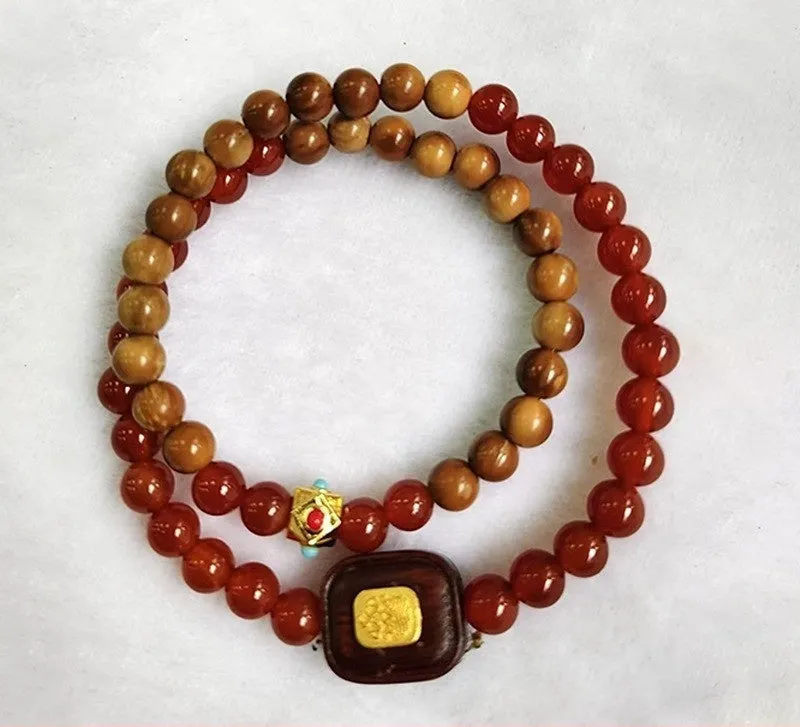 Simple style mixed beads handmade wooden bracelet with grinding finish