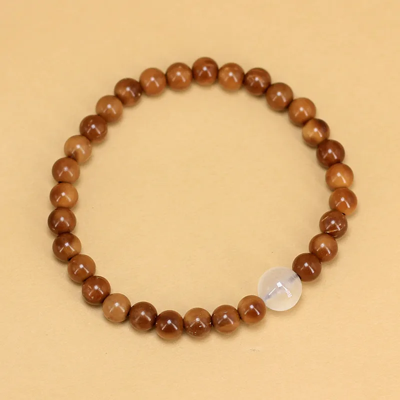 Simple style mixed beads handmade wooden bracelet with grinding finish