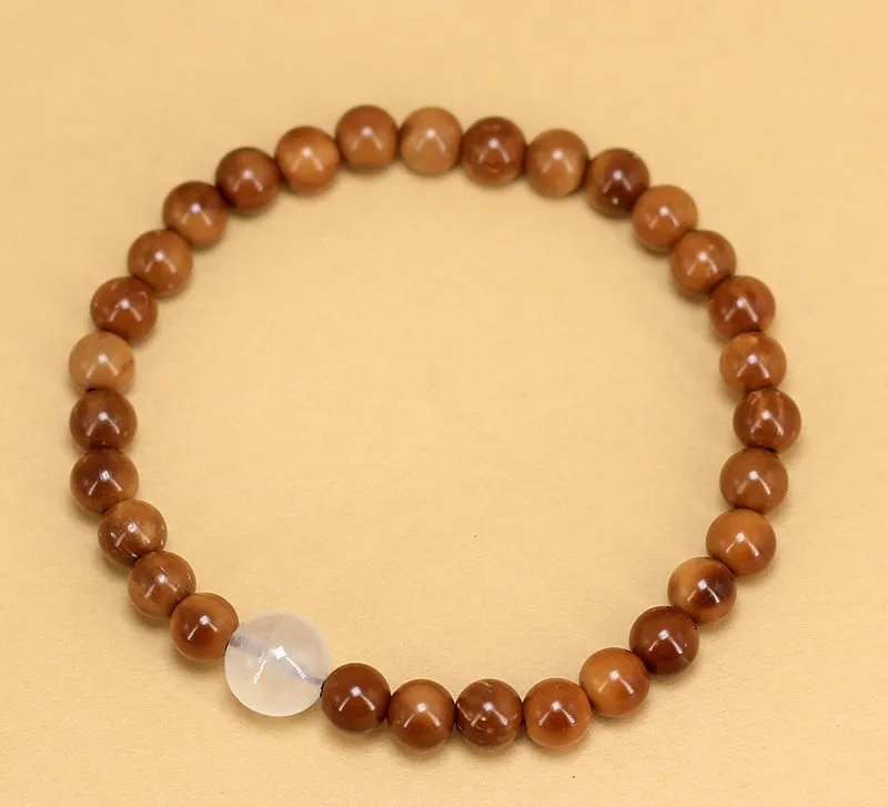 Simple style mixed beads handmade wooden bracelet with grinding finish