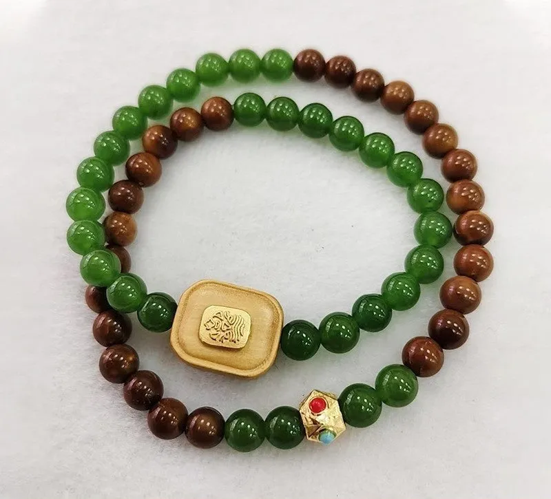 Simple style mixed beads handmade wooden bracelet with grinding finish
