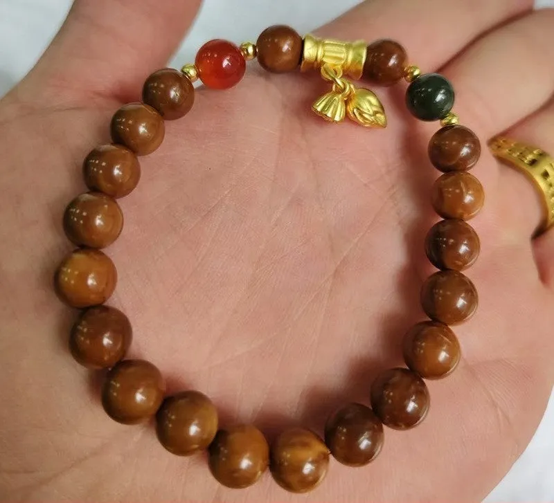 Simple style mixed beads handmade wooden bracelet with grinding finish