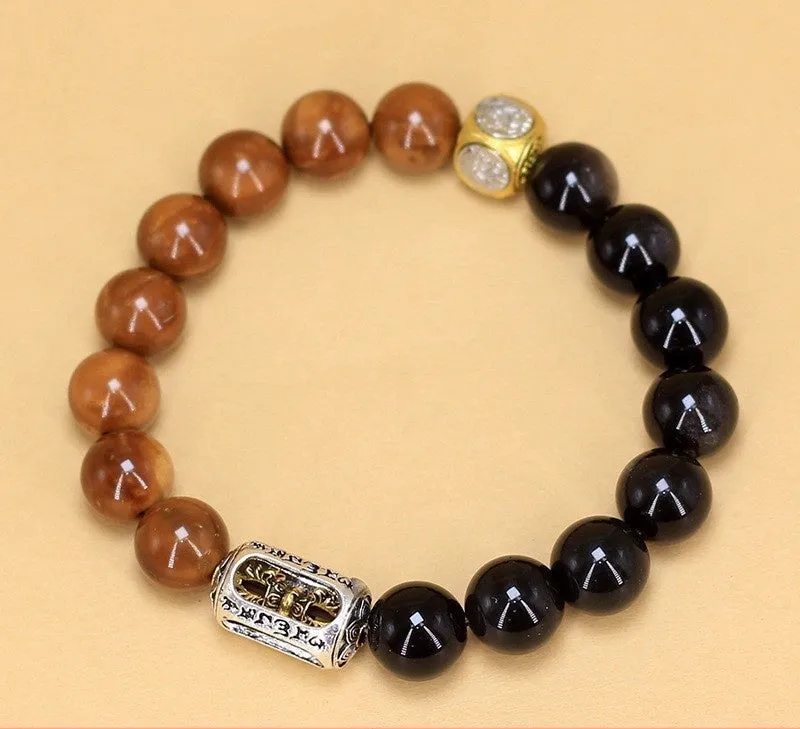 Simple style mixed beads handmade wooden bracelet with grinding finish