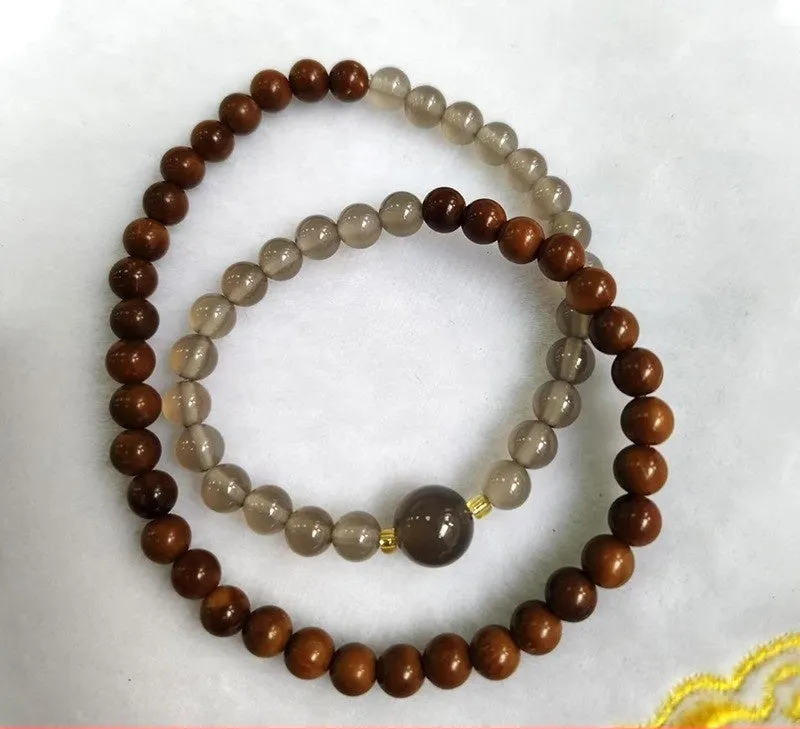 Simple style mixed beads handmade wooden bracelet with grinding finish