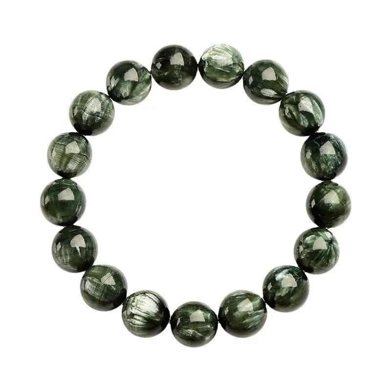 Green Dragon Crystal bracelet with 8-9mm geometric round beads and Ruyi design.