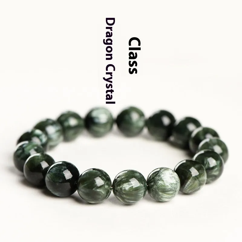 Green Dragon Crystal bracelet with 8-9mm geometric round beads and Ruyi design.