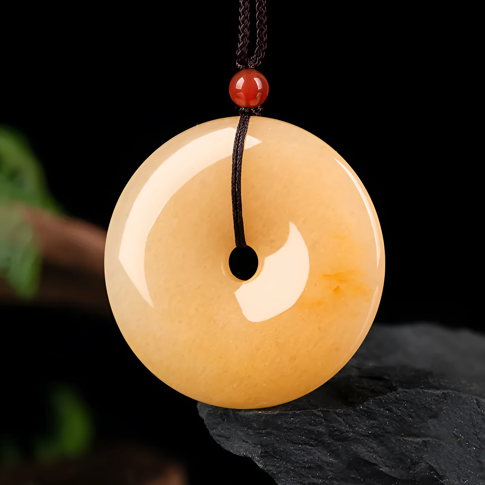 Natural Jinsi Jade peace buckle pendant necklace on lanyard, gold tone option, with certificate