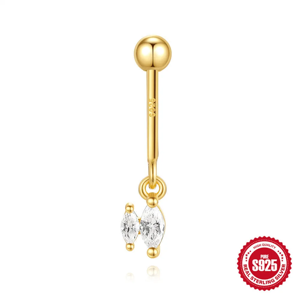 S925 sterling silver snowflake horse eye diamond ball flat back earrings in gold geometric shape on white background