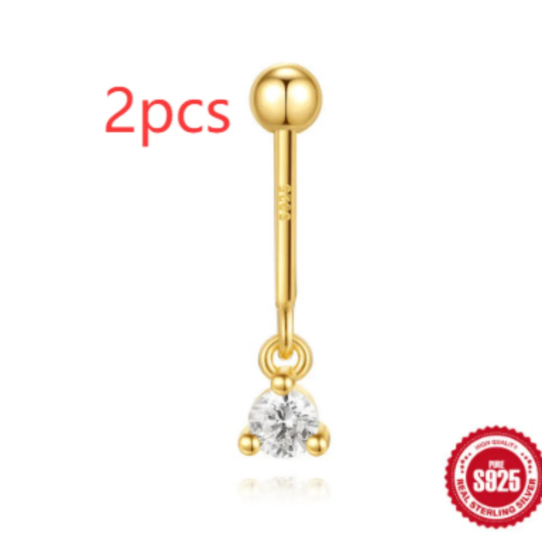 S925 sterling silver snowflake horse eye diamond ball flat back earrings in gold geometric shape on white background