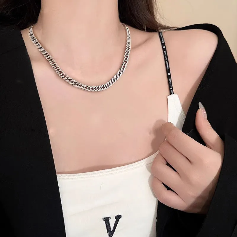 Titanium steel double-woven necklace with four-sided grinding, geometric pendant, OT buckle, unisex, 45-60cm
