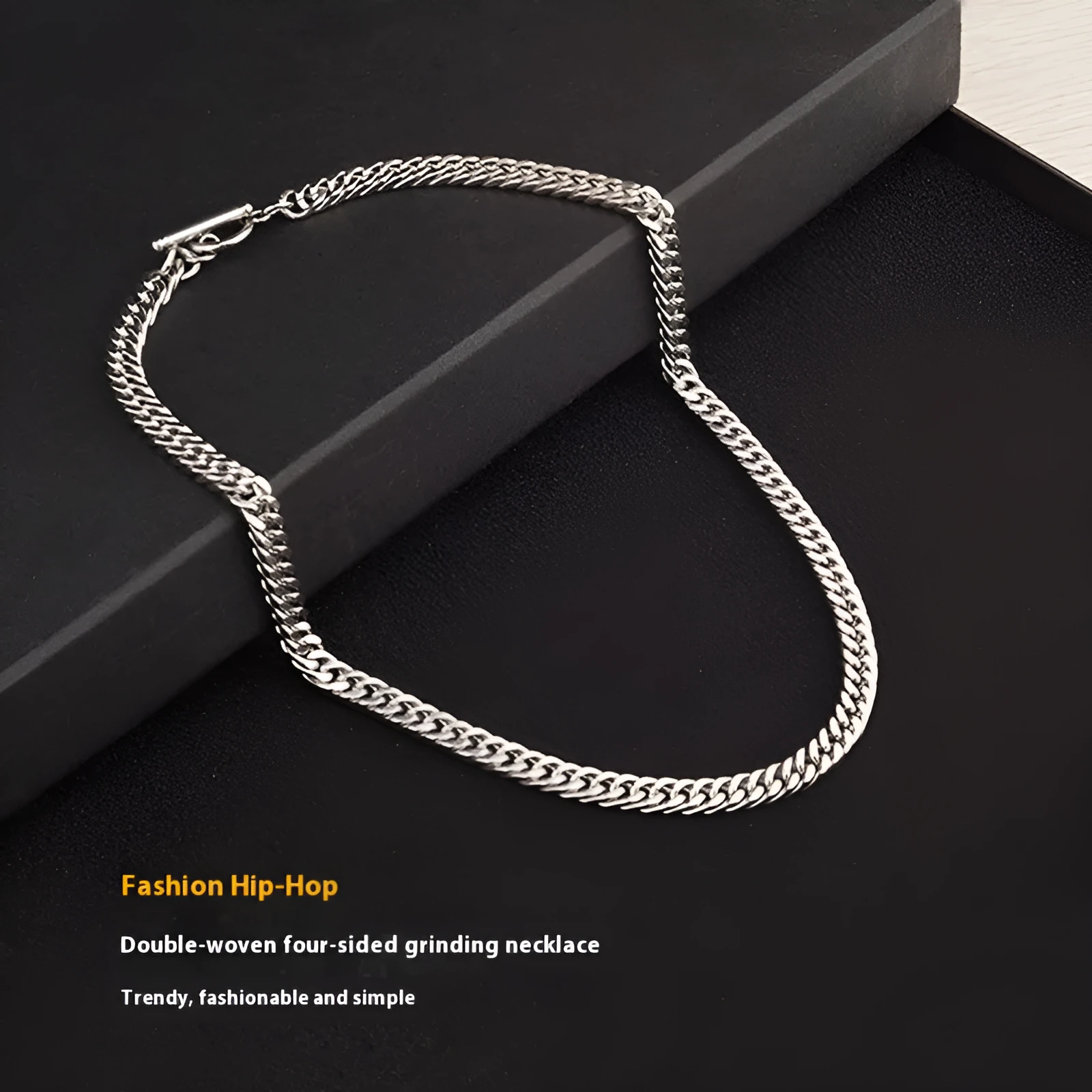 Titanium steel double-woven necklace with four-sided grinding, geometric pendant, OT buckle, unisex, 45-60cm