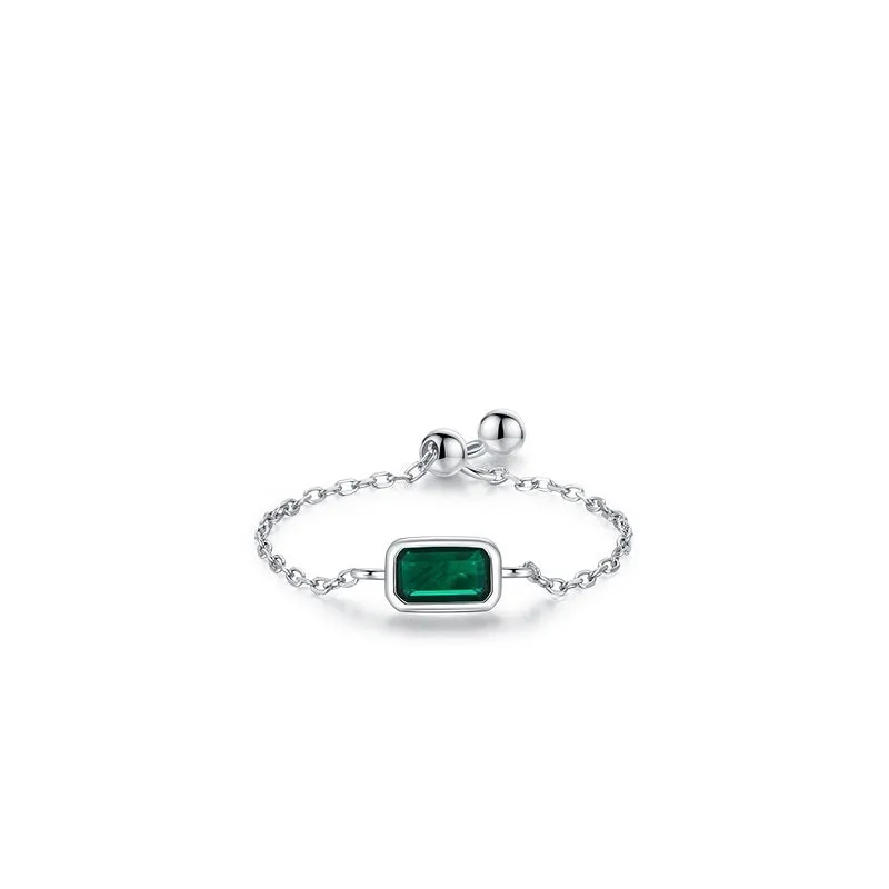 S925 sterling silver inlaid zircon ring with geometric chamfered square pattern and adjustable opening