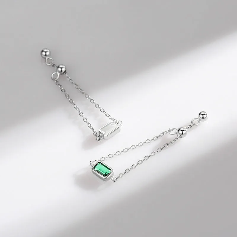 S925 sterling silver inlaid zircon ring with geometric chamfered square pattern and adjustable opening