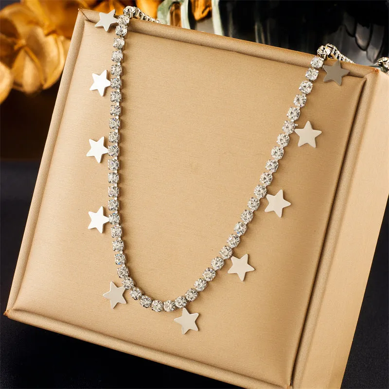 Women's multi-layer twin butterfly XINGX diamond-studded titanium steel pendant necklace on adjustable chain